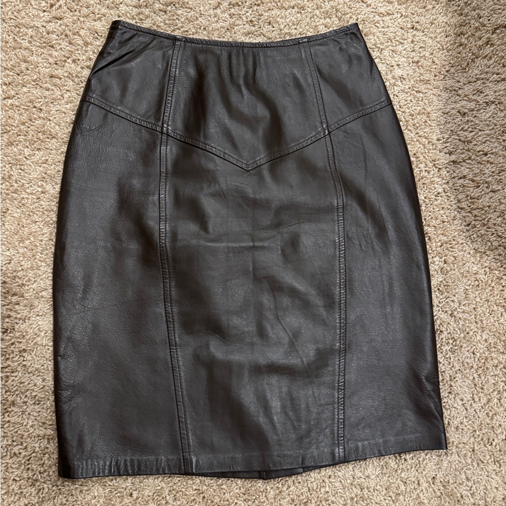 Vintage LNR Brown Genuine Leather Skirt, Sz 8‎ 80's Punk